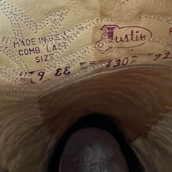 Justin Boots Men's Size 9 Cowboy Western Blonde Leather Embroidered made in USA - Picture 8 of 16